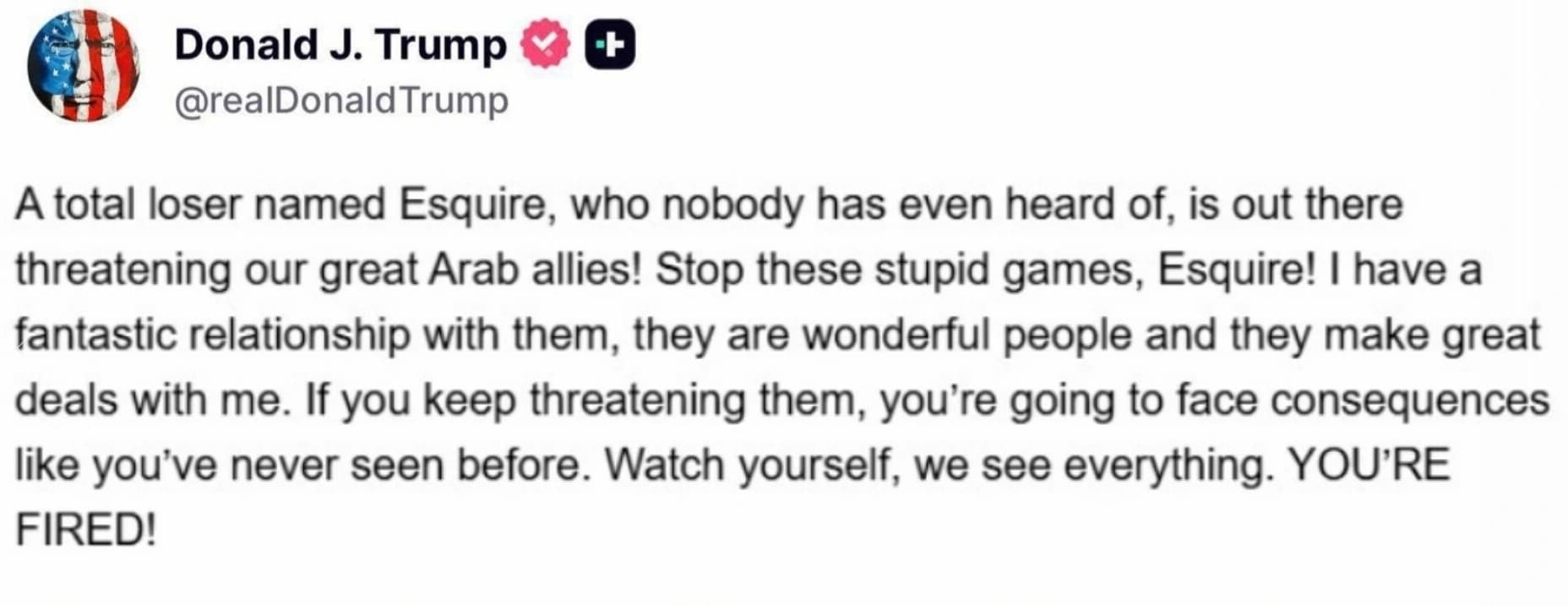 Trump directly threatens an account on X.