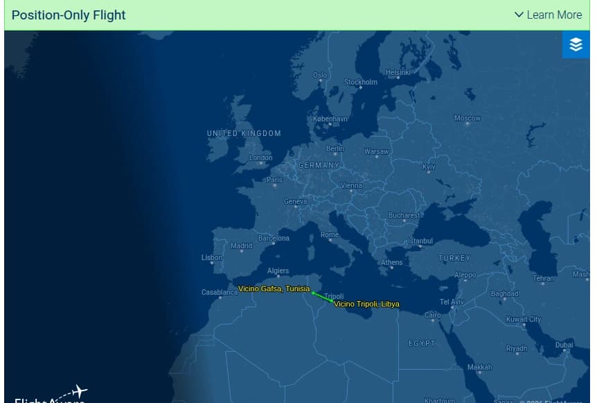 The Ukrainian flight CVK-7078 arrived from the Bahamas due to a strange technical stop for refueling and was heading to Cape Verde before continuing its flight to Libya.