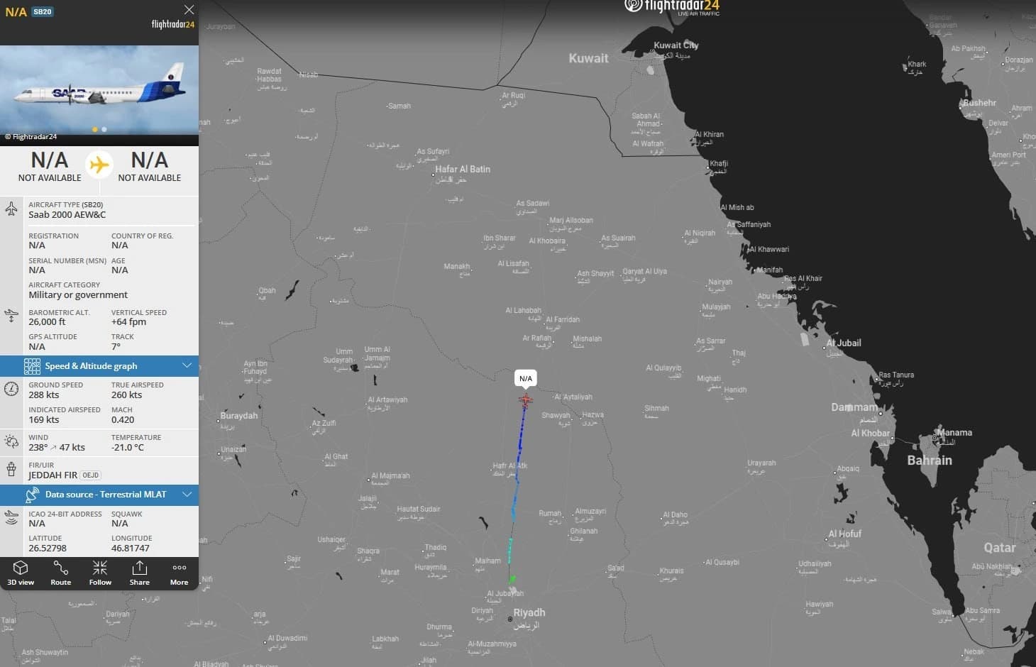 Intense US air activity recorded in the Persian Gulf region.