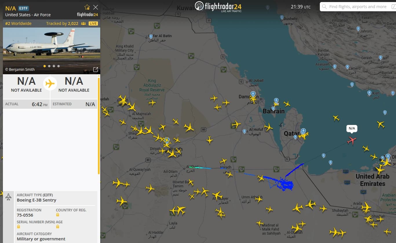 Intense US air activity recorded in the Persian Gulf region.