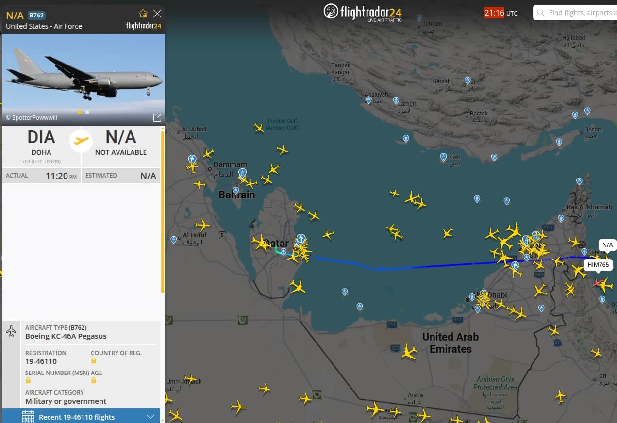Gli aerei statunitensi per il rifornimento in volo sono operativi in Medio Oriente.