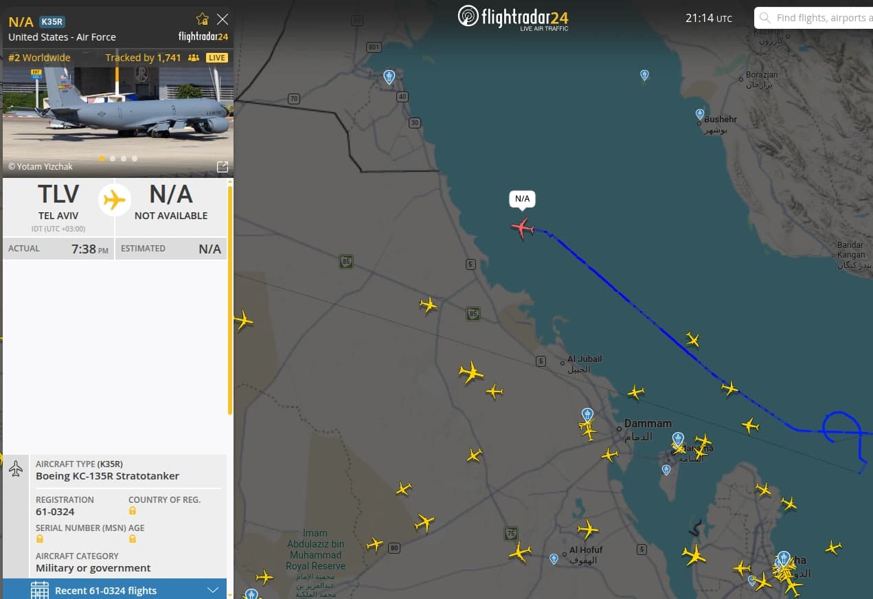 Gli aerei statunitensi per il rifornimento in volo sono operativi in Medio Oriente.